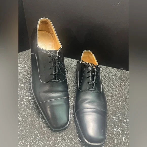 HERMES Classic Black Cap Toe Lace up Mens Leather Oxfords Size:EU 43 1/2/US 10.5 - Picture 2 of 16